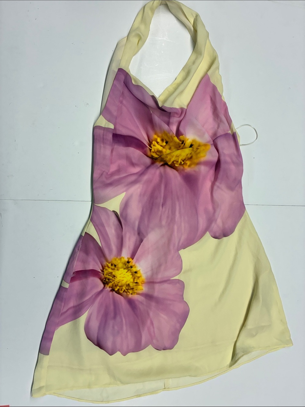 NEW All in Favor Cream Halter Mini Dress with Pink Floral Print Size Small
